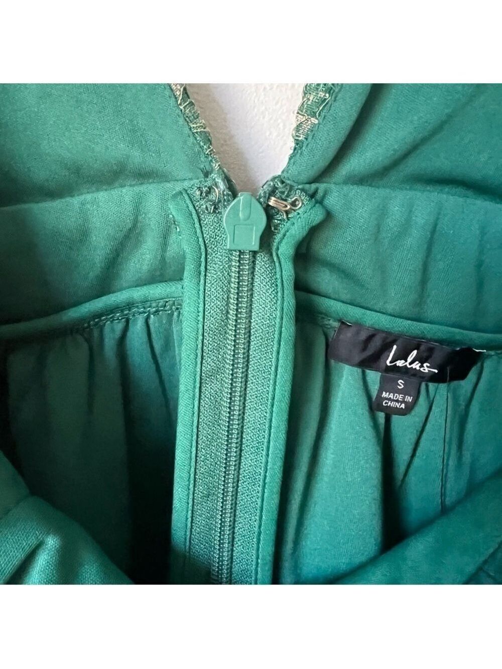 Lulus Tawny Green Metallic Skater Dress Floral Lace Deep V-Neck Size Small NWT - Picture 7 of 14
